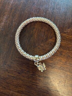 Gold Beaded Bracelet with Butterfly Charm
